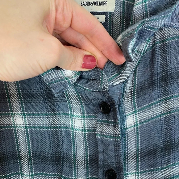 Zadig & Voltaire Drippy Flannel Plaid Shirt Womens Medium Plaid Talmi Carreaux - Picture 15 of 15